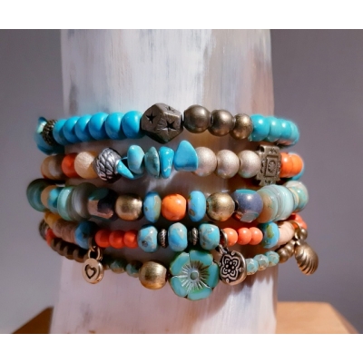 Ibiza armband turquoise/ oranje Ibiza armband turquoise/ oranje